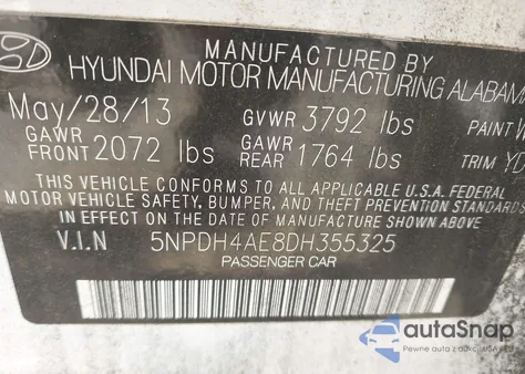 2013 Hyundai Elantra Gls из США, поврежденный, VIN 5NPDH4AE8DH355325